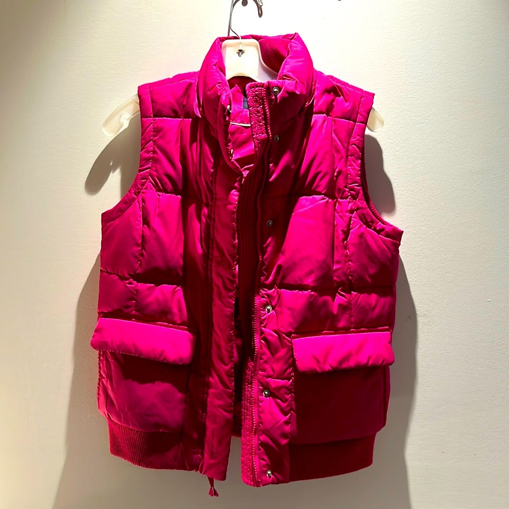 Down puffer vest w/detachable hood, pink, SZ S